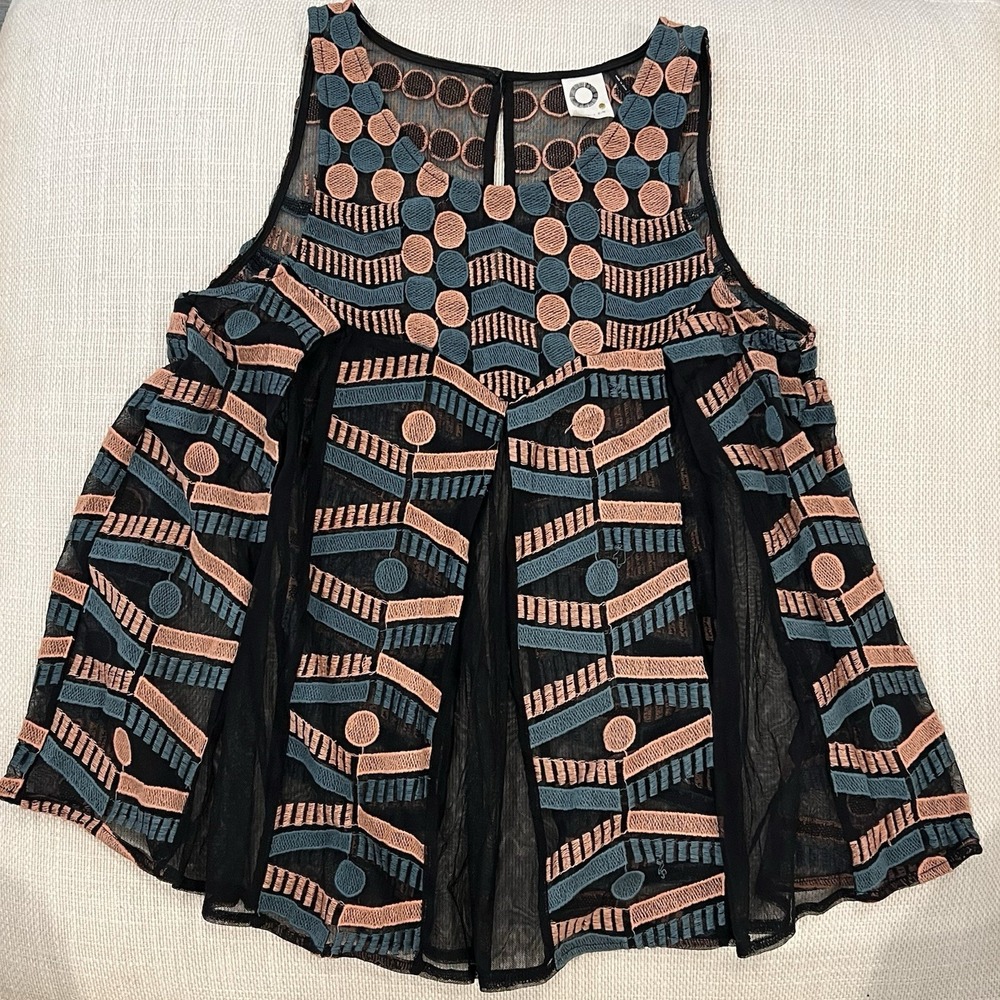 Anthropologie Akemi + Kim Anthropologie Embroidered Polka Dot Mesh Swing Top S